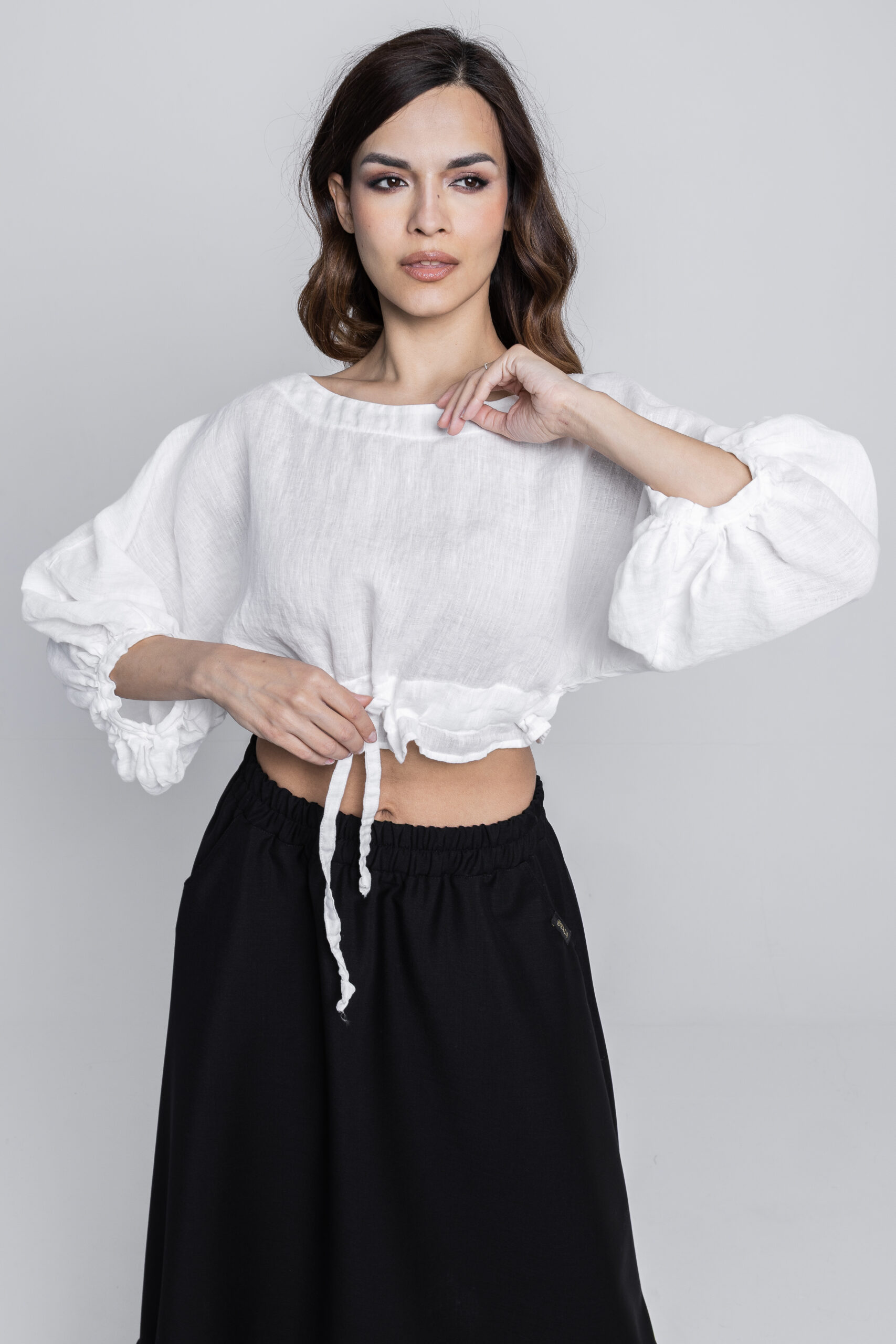 Lněný stahovací top MARIA